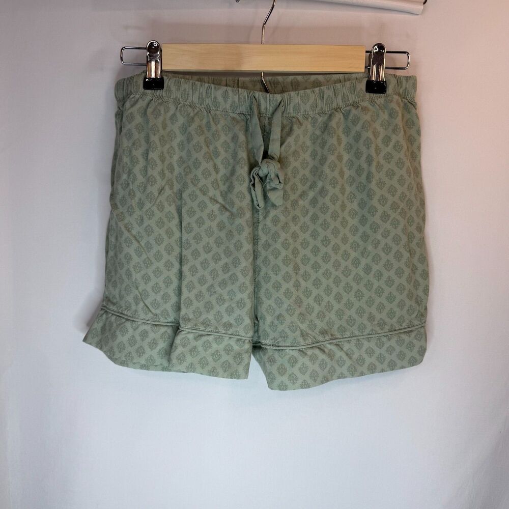 Size M Jaclyn New York Pajama Lounge Shorts Rayon Drawstring Sage Green Print